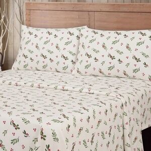 Mainstays 100% Cotton Warm Soft Holly King Size 4pc Sheet Set